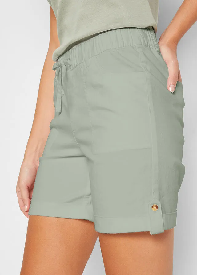 Bermudas de algodón con cinturilla elástica Verde