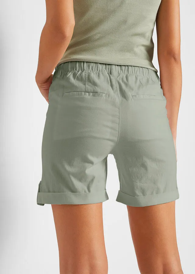 Bermudas de algodón con cinturilla elástica Verde