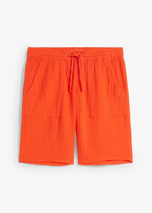 Bermudas de muselina con cinturilla cómoda y bolsillos Rojo mandarina