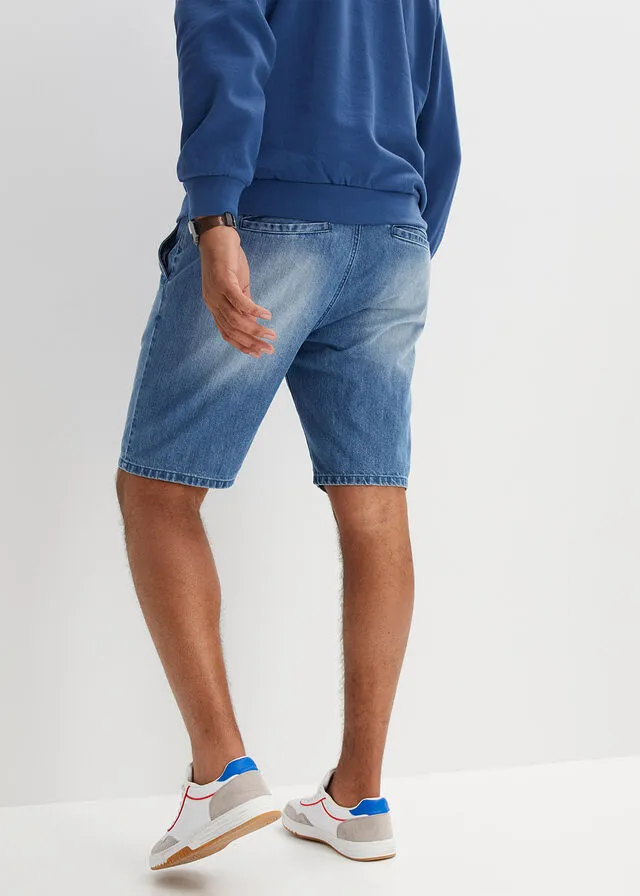 Bermudas vaqueras con cinturilla elástica y corte regular Denim claro desgastado