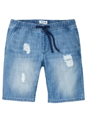 Bermudas vaqueras con cinturilla elástica y corte regular Denim desgastado