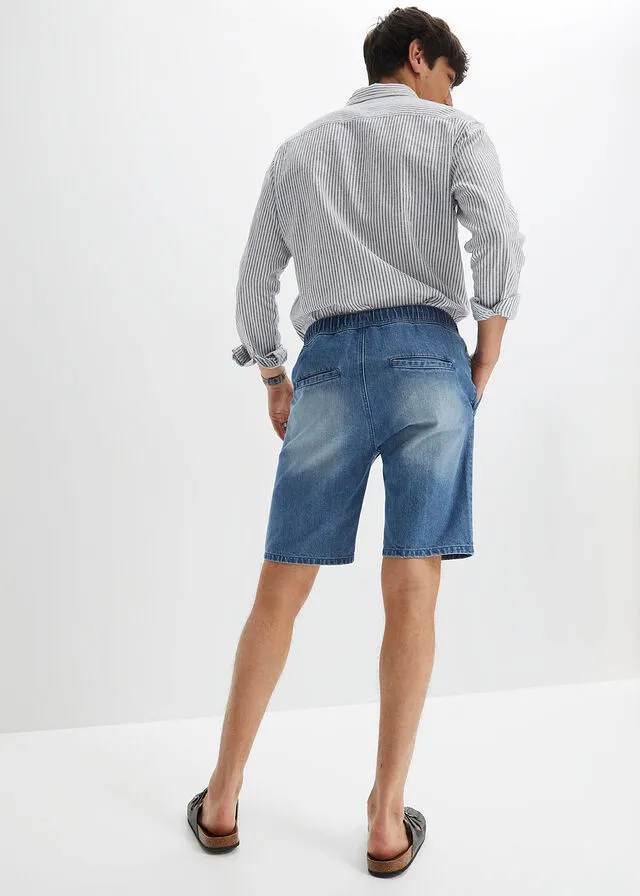 Bermudas vaqueras con cinturilla elástica y corte regular Denim desgastado