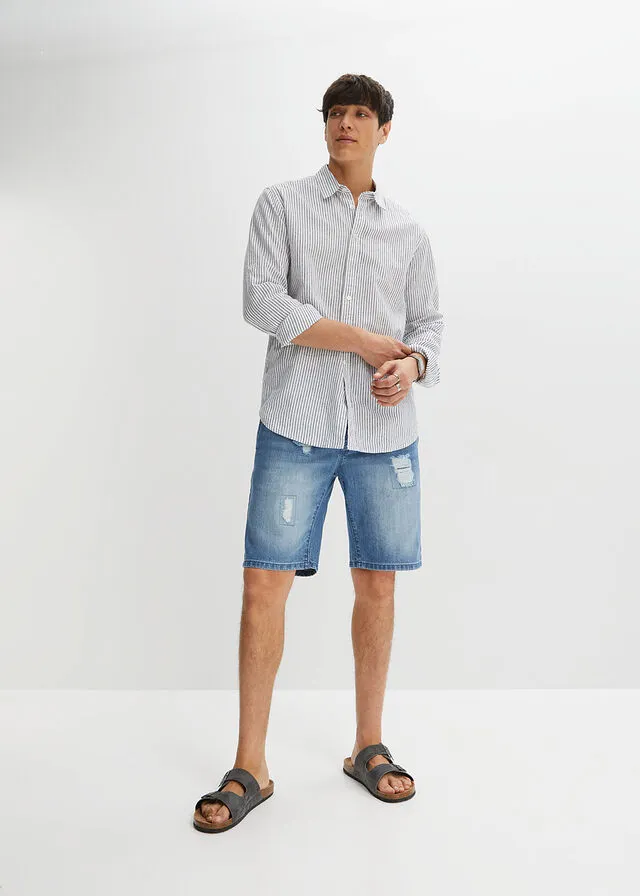 Bermudas vaqueras con cinturilla elástica y corte regular Denim desgastado