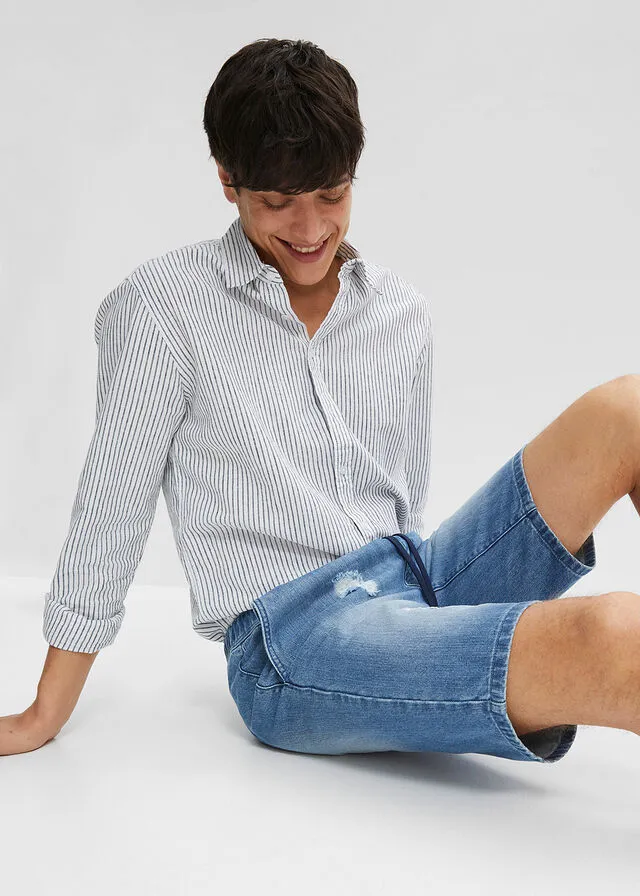 Bermudas vaqueras con cinturilla elástica y corte regular Denim desgastado