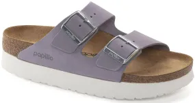 Birkenstock Arizona Platform Sandalias estrechas de cuero púrpura para mujer
