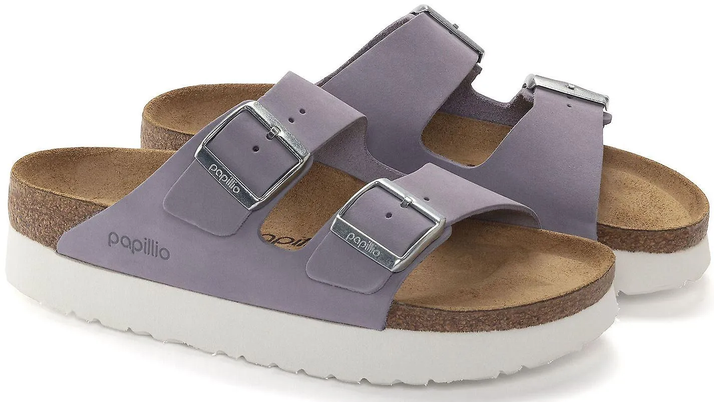 Birkenstock Arizona Platform Sandalias estrechas de cuero púrpura para mujer