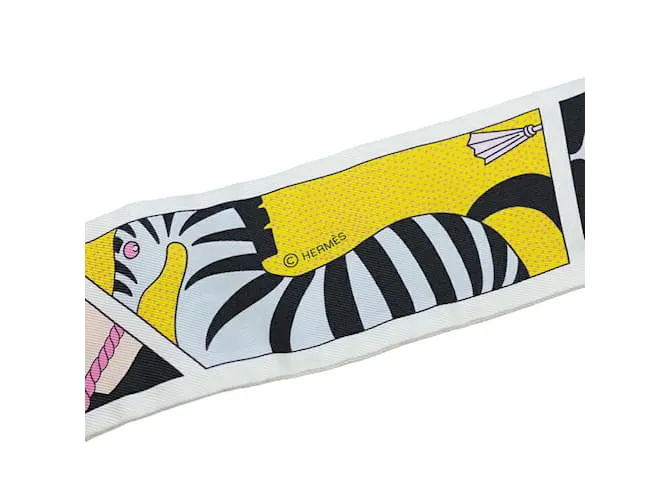 Bufanda Twilly de Hermès Negro Rosa Amarillo 