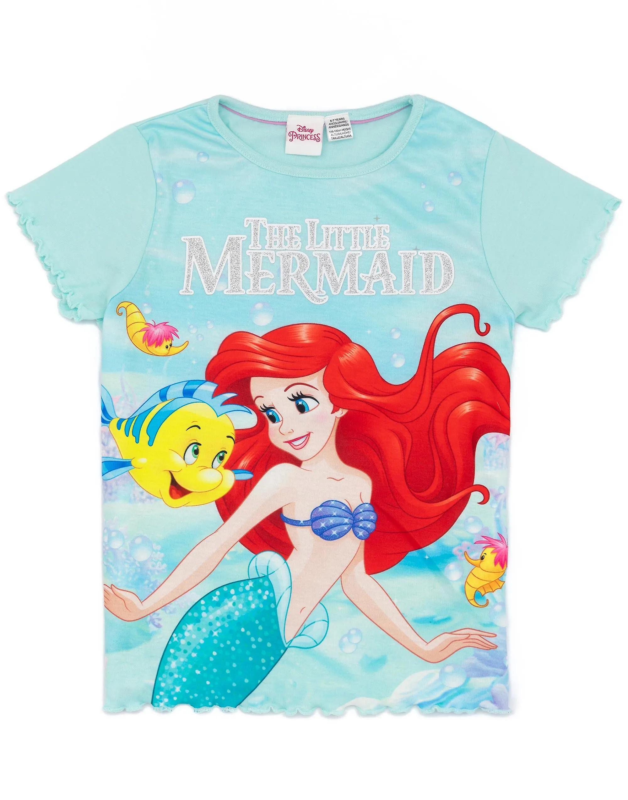 Disney x Little Mermaid Girls Short Sleeve Short Leg Pyjama Set Blue Ariel, Flounder