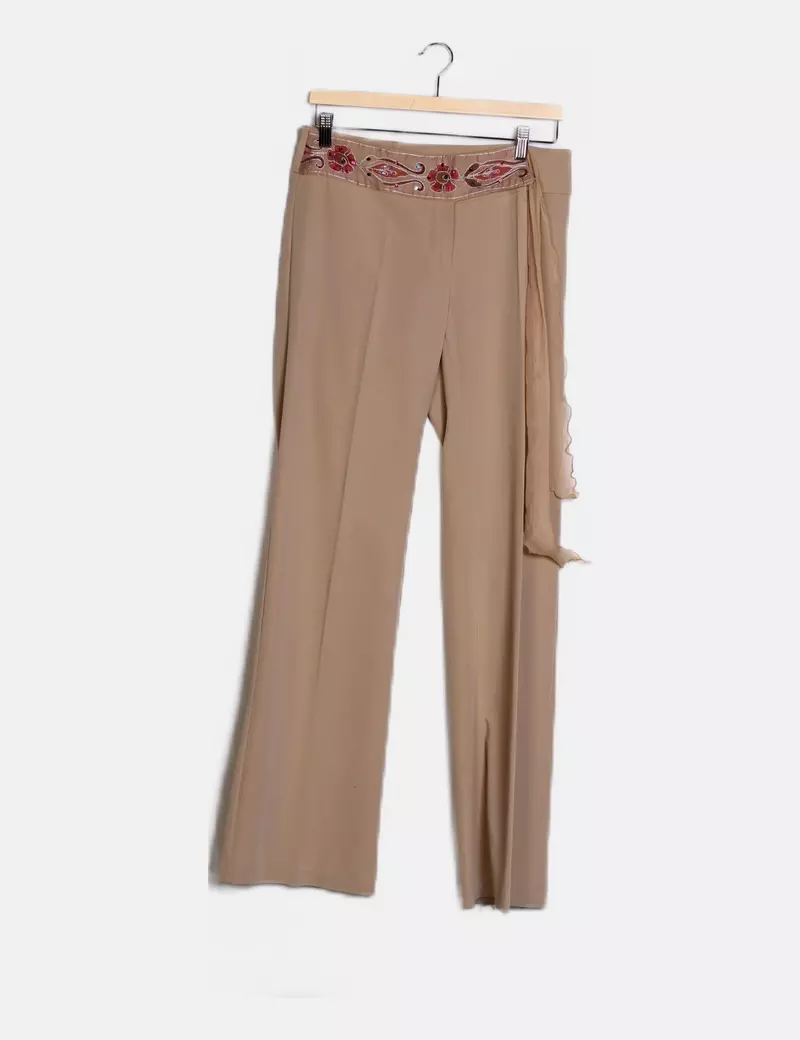 MORGAN Pantalón beige bordado