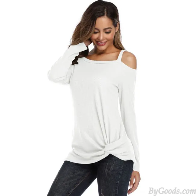 New Pure Color Single Shoulder Strapless Long Sleeve Twisted Tops