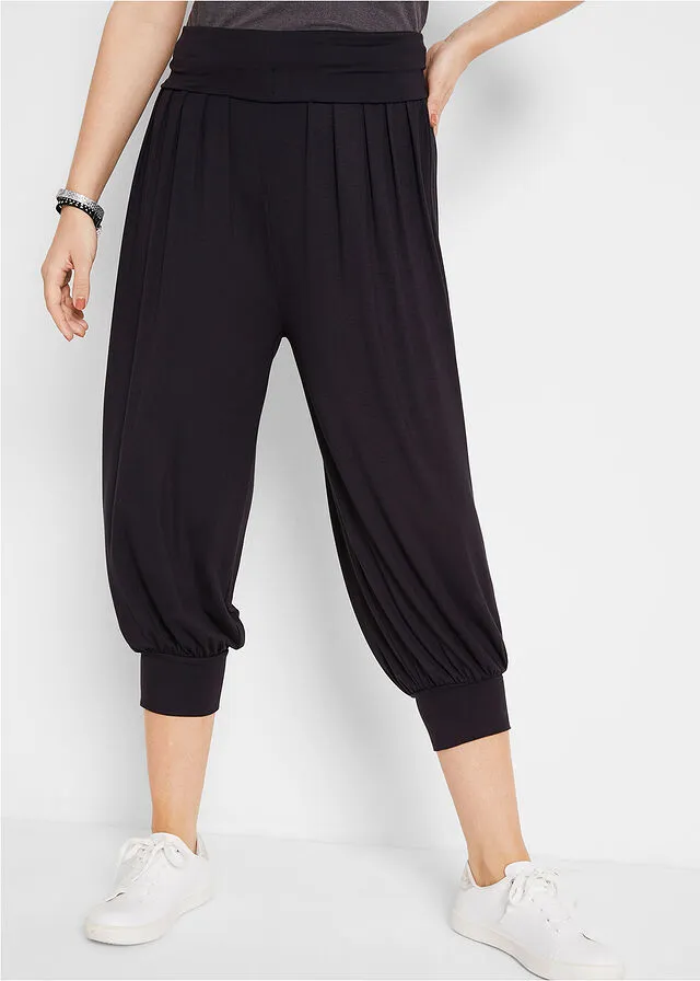 Pantalón bombacho con cinturilla cómoda de largo 3/4 Negro