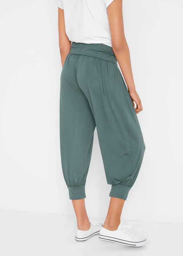 Pantalón bombacho con cinturilla cómoda de largo 3/4 Verde eucalipto