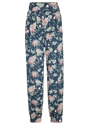 Pantalón bombacho de punto con cinturilla cómoda, corte holgado Azul oscuro de flores