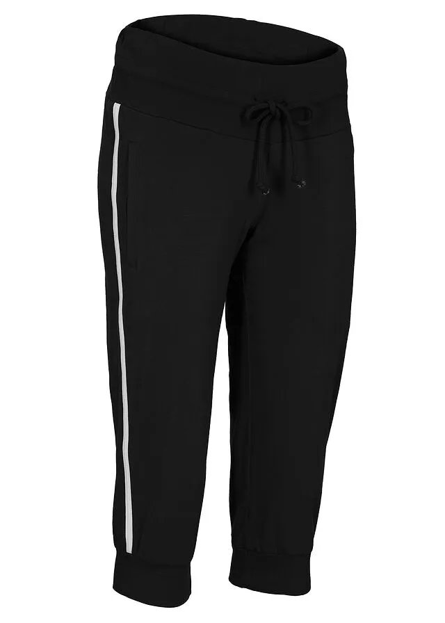 Pantalón bombacho elástico y deportivo de largo 3/4 Negro