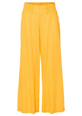 Pantalón Marlene de lino con talle alto y una cómoda cinturilla de nido de abeja Amarillo narciso