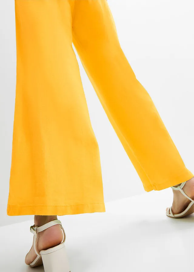 Pantalón Marlene de lino con talle alto y una cómoda cinturilla de nido de abeja Amarillo narciso