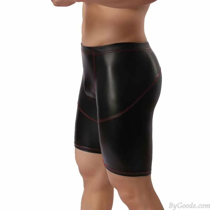 Sexy Faux Leather Fitness Pants Briefs Underwear Legging Athletic Supporter Shorts Crossdress Nightclub Men's Lingerie