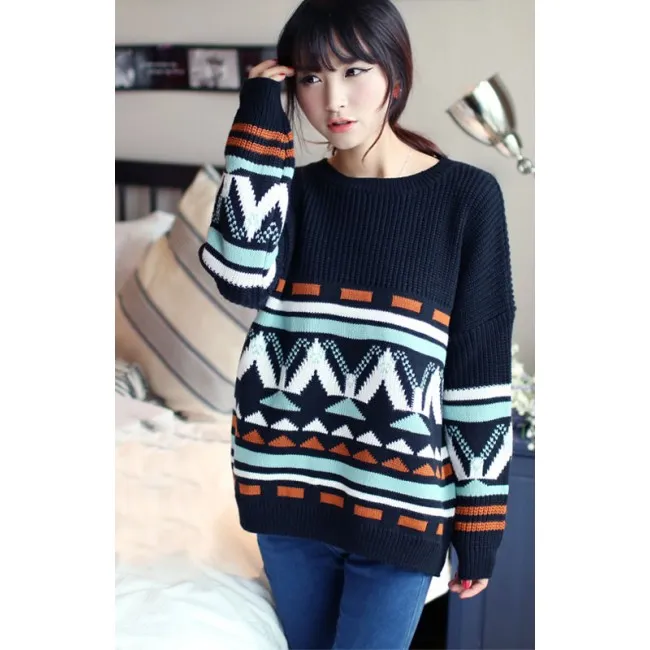 Unique Vintage Geometric Bat Sleeve Sweater