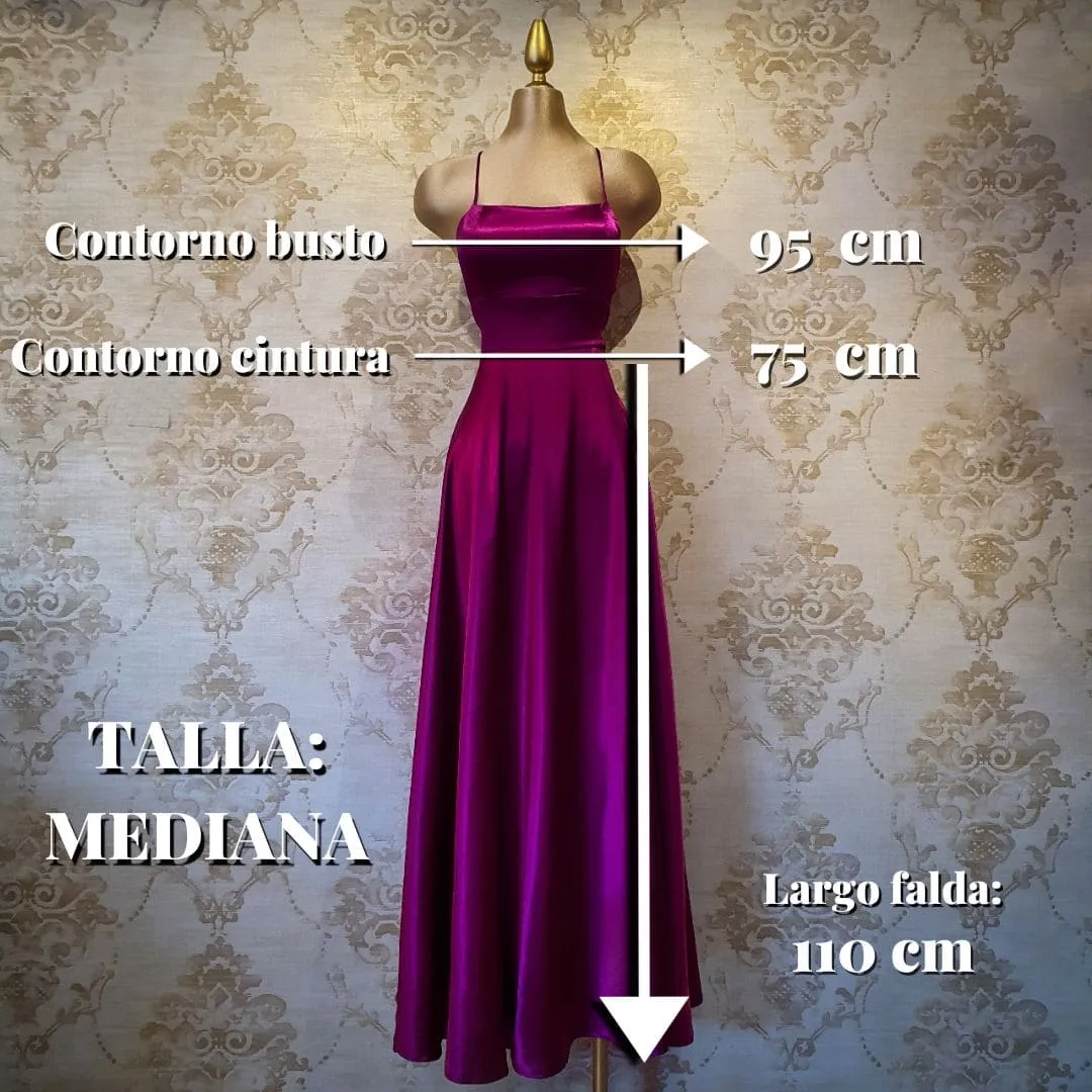 Vestido Bugambilia Largo Tirantes Satinado Sin Espalda