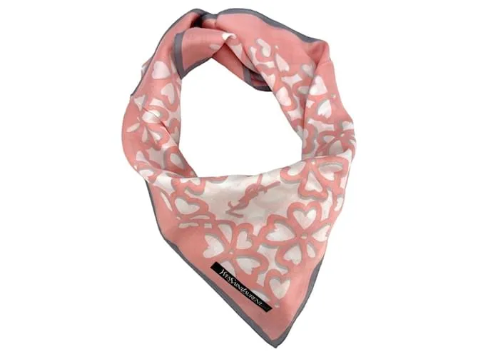 Yves Saint Laurent Bufanda YSL Bandana Bufanda De Mujer Algodón Rosa Flora Estampado De Flores Multicolor 