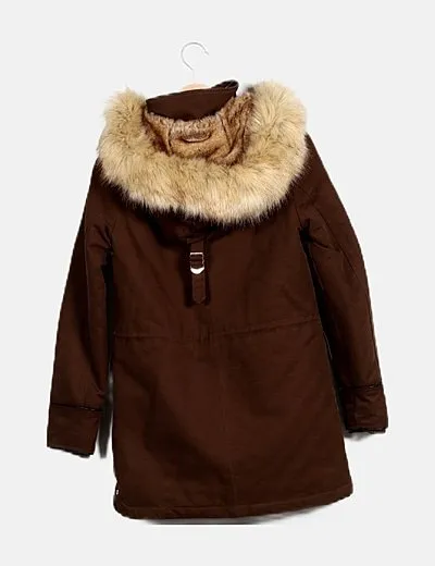 Zara Parka verde khaki capucha pelo