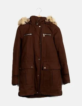 Zara Parka verde khaki capucha pelo